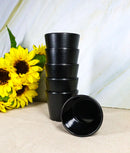 Pack Of 6 Black Silk Melamine Contemporary Ridged Yunomi Tea Cups 8oz