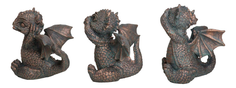 Set of 3 See Hear Speak No Evil Funny Hatchling Baby Dragons Fantasy Figurines