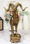 Large Country Wildlife Bighorn Sheep Ram Climbing On Rock Statue In Gold Patina