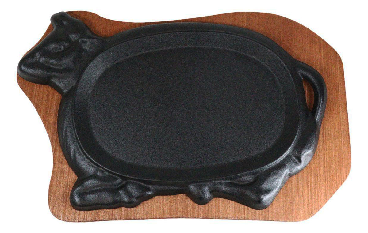 Personal Size Cow Shaped Cast Iron Unseasoned Sizzling Fajita Pan Skillet Set - Ebros Gift