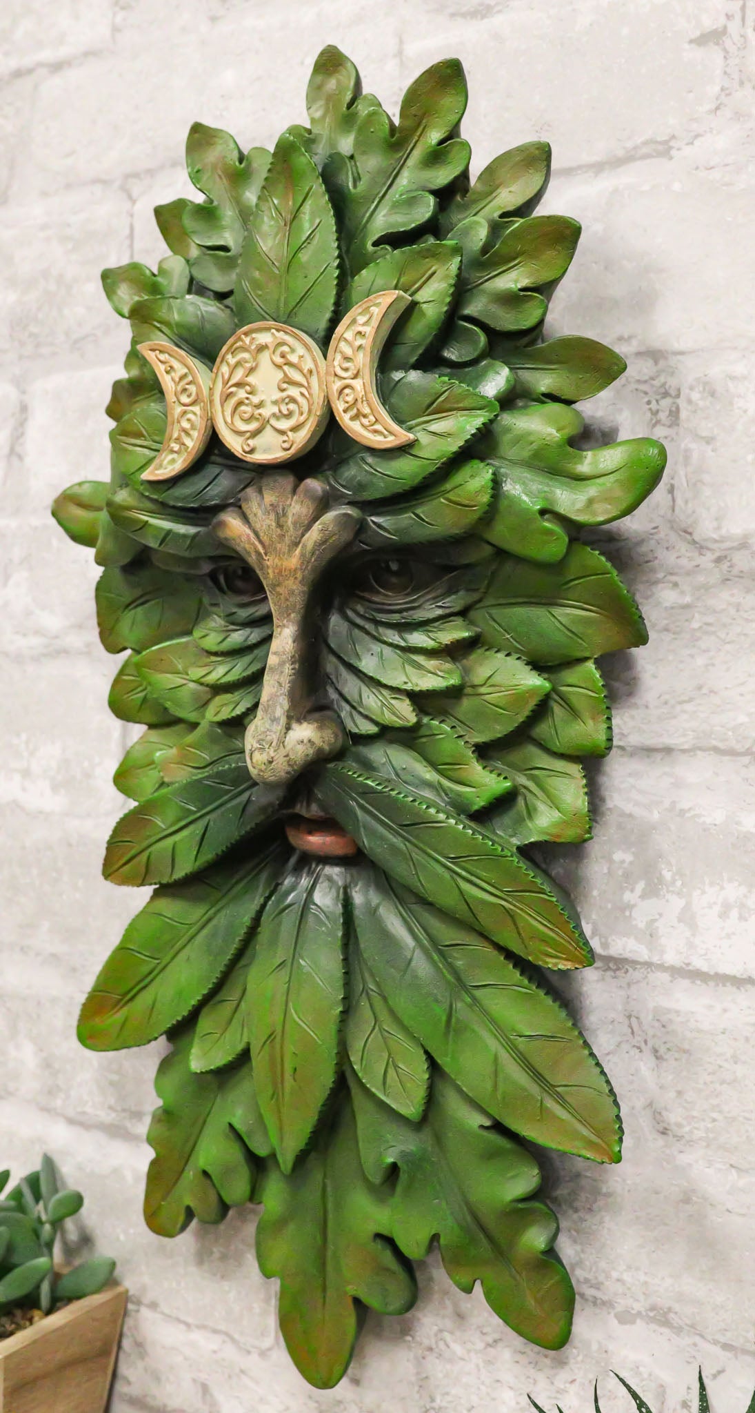 Nature Spirit God Celtic Greenman Wicca Triple Moon Tree Ent Wall Decor Plaque - Ebros Gift