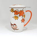 Sparrows Maple Leaves 15oz Porcelain Tea Mug With Lid & Stainless Steel Infuser