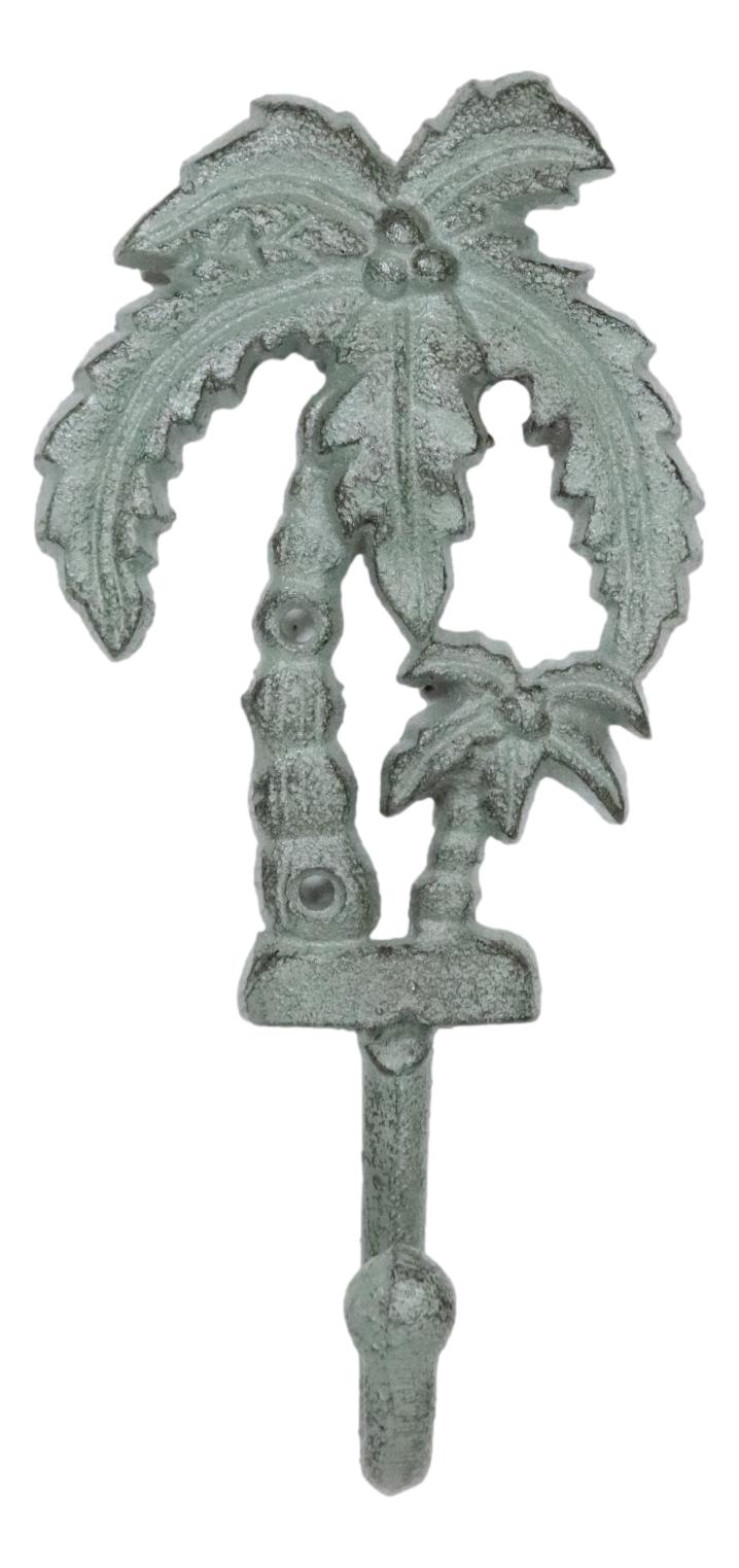 Pack Of 2 Cast Iron Verdigris Tropical Beach Coconut Palm Trees Coat Wall Hooks