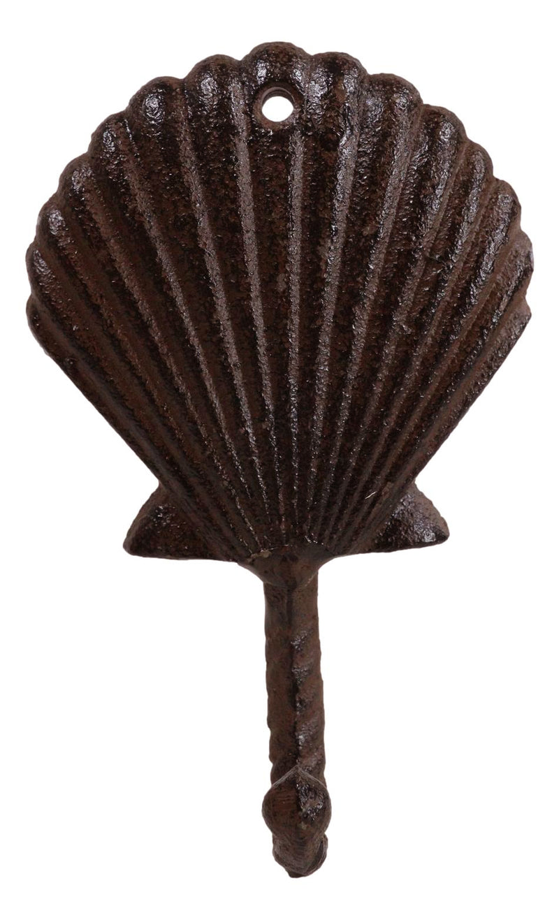 Pack Of Two Cast Iron Coastal Marine Ocean Scallop Shell Wall Coat Hook Hangers
