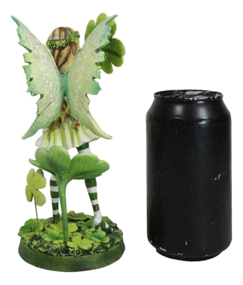 Green Shamrock Lucky Clovers Spring Garden Fairy With Striped Leggings Figurine