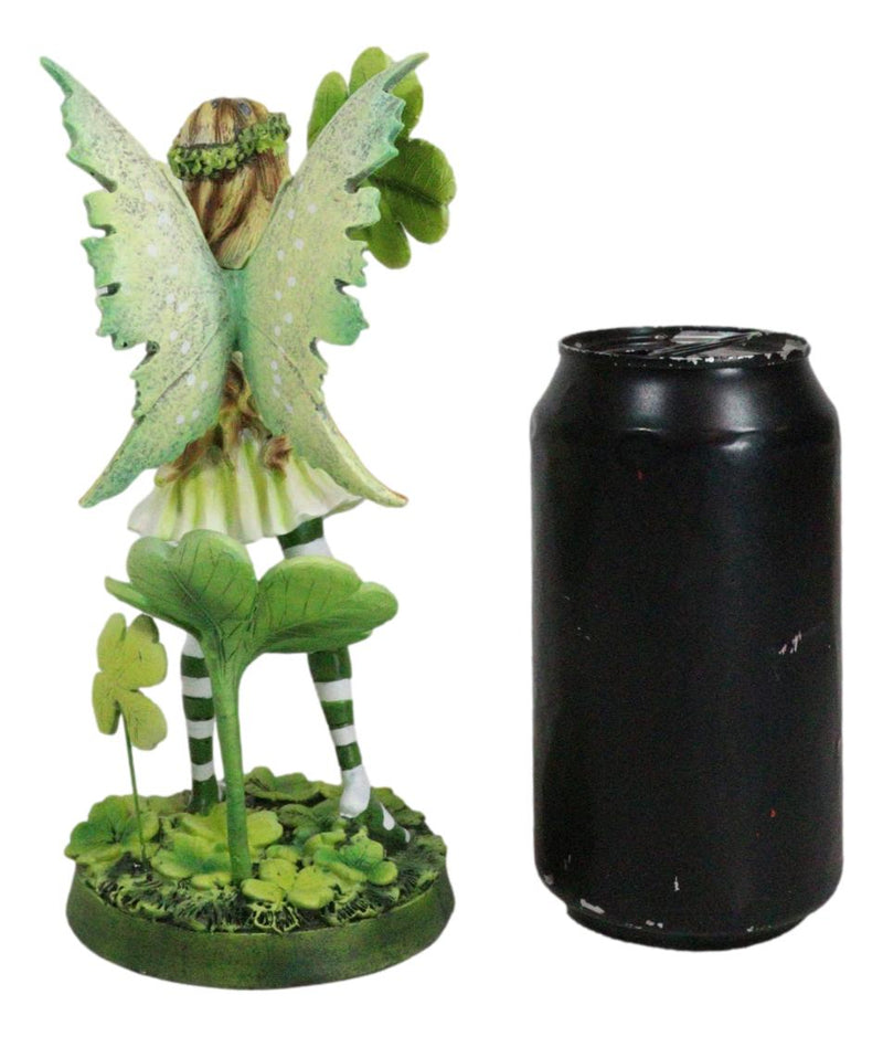 Green Shamrock Lucky Clovers Spring Garden Fairy With Striped Leggings Figurine