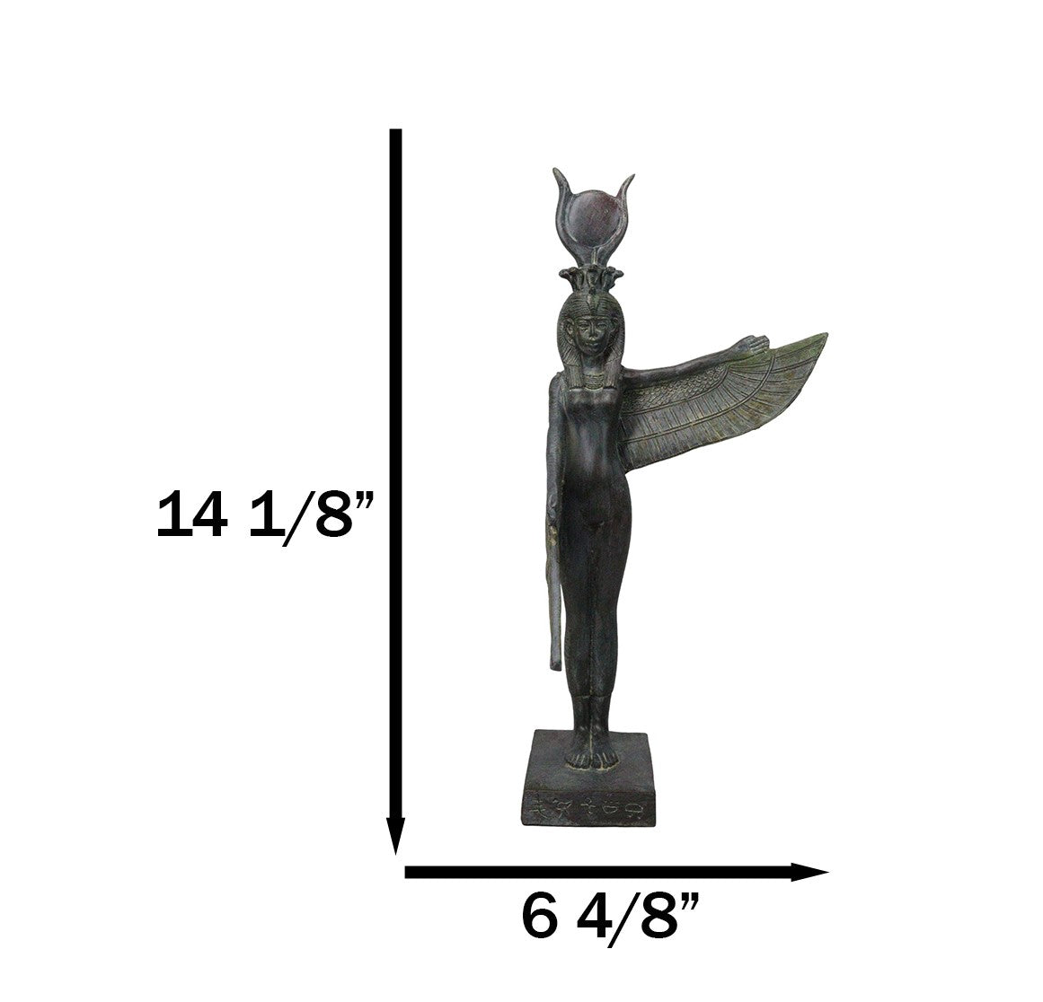 Goddess Isis Ra With Raised Left Wing On Hieroglyphic Base Figurine 14" Tall