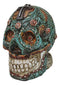 Faux Leather Turquoise Floral Scrollwork with Layered Cross Skull Money Bank