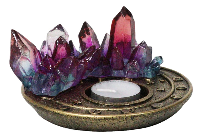 Wicca Magical Crystals Dish Votive Candleholder With Phases Of The Moon Symbols