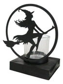 Wicca Grand High Witch Riding On Broomstick Coated Metal Votive Candle Holder