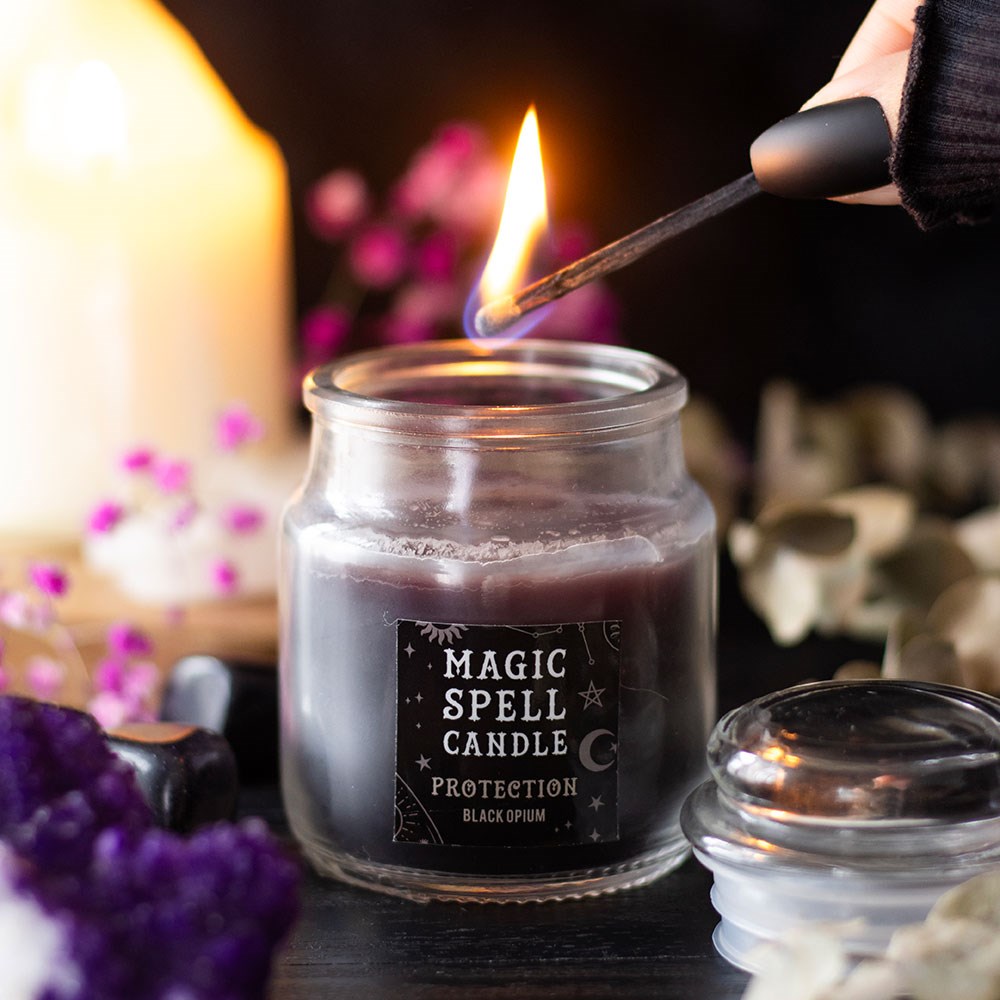 Set of 3 Wicca Halloween Ritual Black Opium Protection Spell Candle in Glass Jar