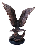 Large 24"H Bald Eagle With Open Wings By Tree Top Bronze Electroplated Statue