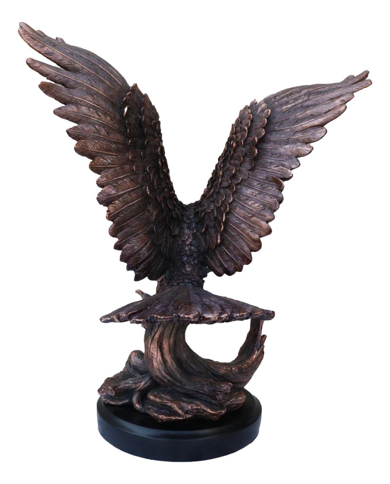 Large 24"H Bald Eagle With Open Wings By Tree Top Bronze Electroplated Statue