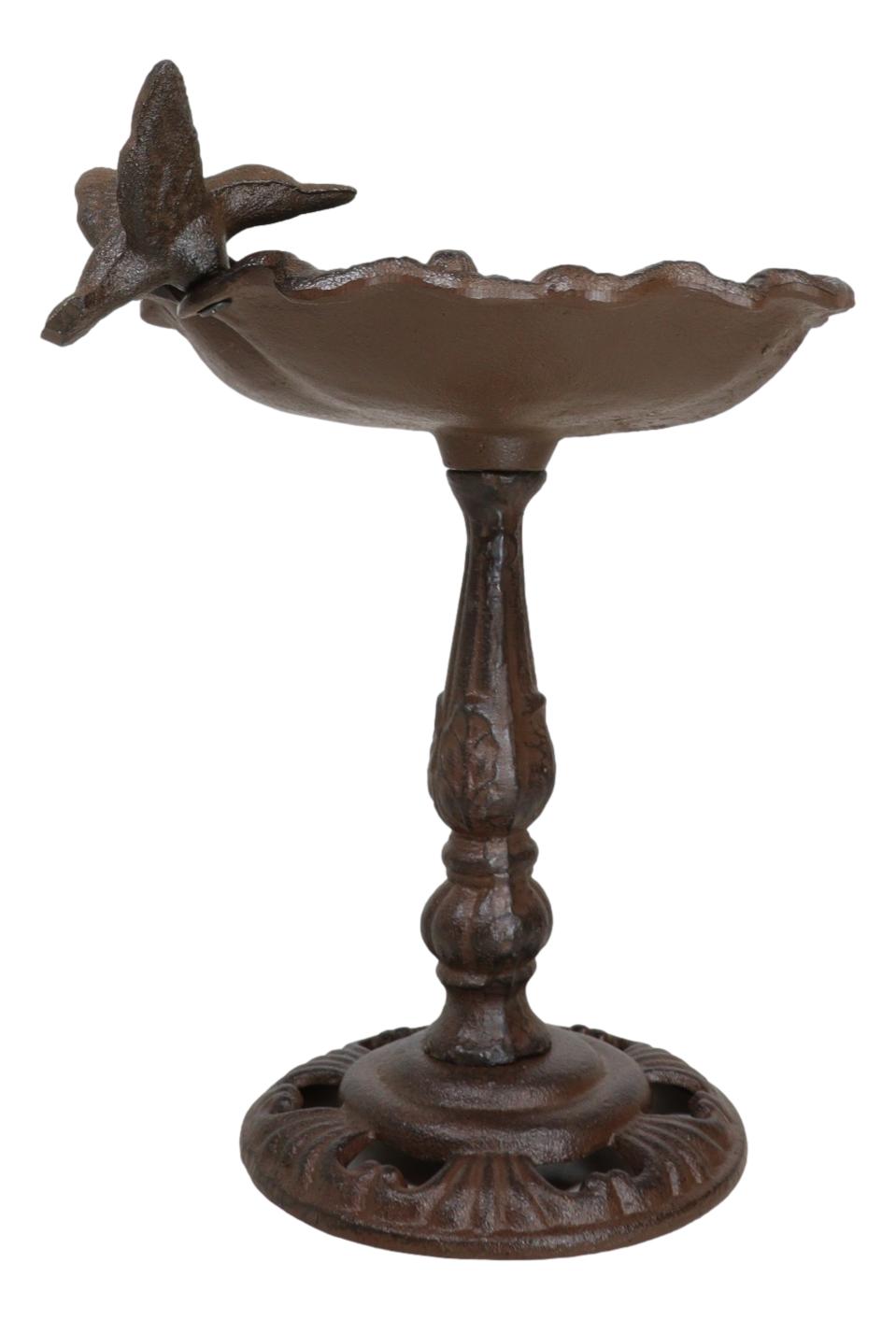 Rustic Cast Iron Hummingbird Perching On Flower Garden Bird Feeder Bath 10.5"H - Ebros Gift