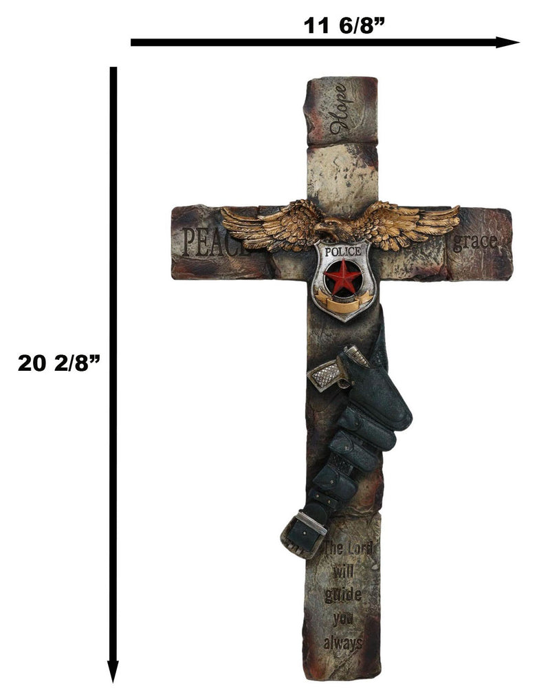 Large Men In Blue Police Officer Gun Eagle Badge Hope Grace Peace Wall Cross