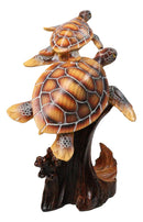 Ocean Marine Sea Turtle Mother and Hatchling Figurine Faux Wood Carved Look