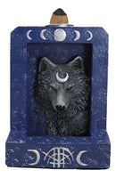 Phases Of The Moon Alpha Black Wolf With Crescent Mark Backflow Incense Burner