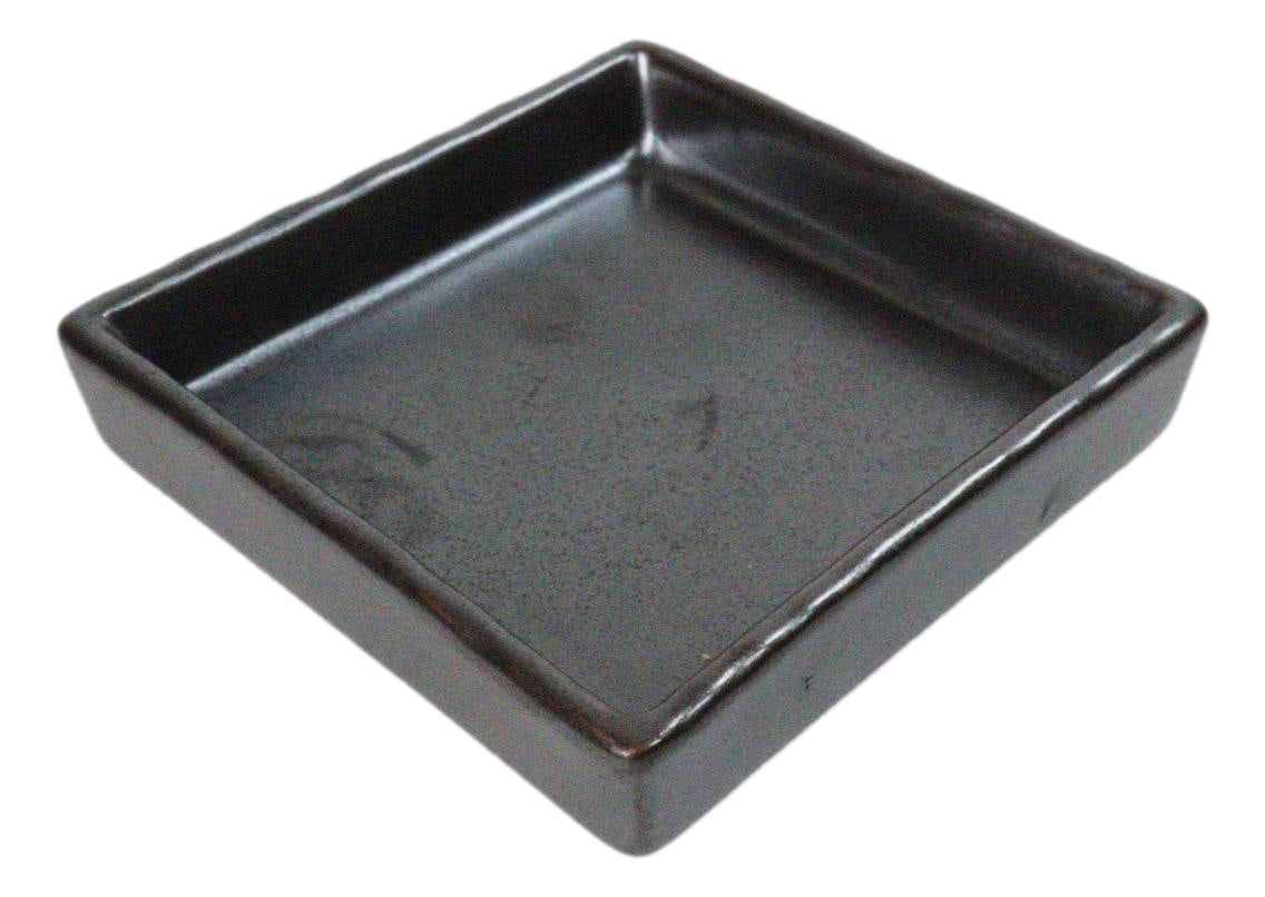 Set Of 6 Black Iron Clay Tetsu Kesho Ceramic Square Condiment Sauce Dishes 2oz
