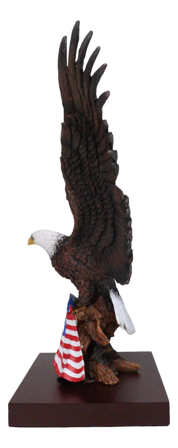 Large Wings Of Liberty Bald Eagle Set On American Flag Statue With Base 17"