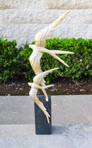 Gold Leaf 2 Acrobatic Raptor Swallow Birds In Flight On Black Base Figurine 19"H