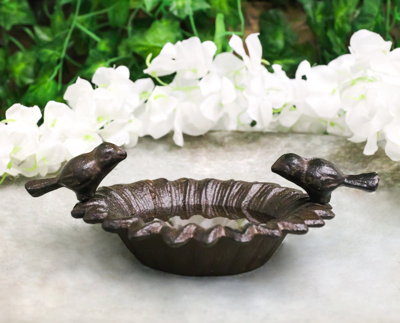 Small Rustic Cast Iron Lovebirds Perching On Sunflower Garden Bird Feeder Bath