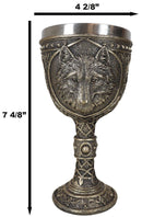 Faux Bronze Alpha Gray Wolf Celtic Tribal Knotwork Wine Chalice Goblet Cup