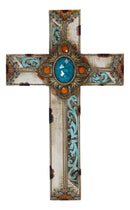 Pack Of 3 Rustic Western Tuscany Scrollwork Turquoise Amber Gems Wall Crosses
