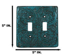Set of 2 Western Tooled Floral Lace Turquoise Wall Double Toggle Switch Plates