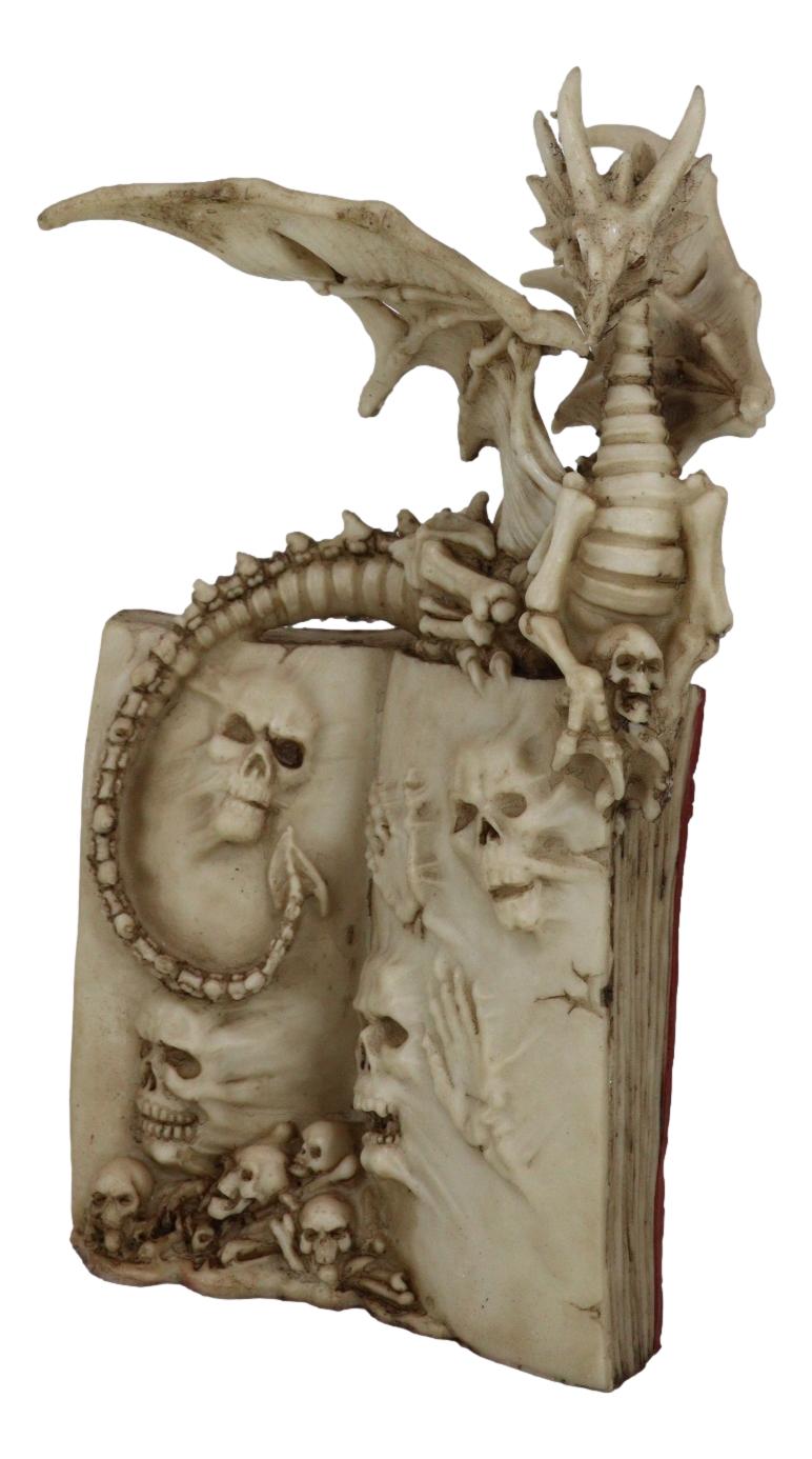 Gothic Skeleton Dragon On Spell Book Of The Dead Skulls And Bone Hands Figurine