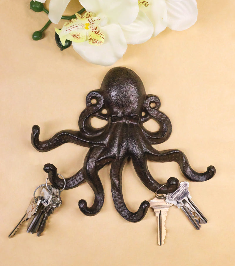 Rustic Cast Iron Nautical Sea Octopus Cthulhu 6 Pegs Tentacles Wall Hook Decor