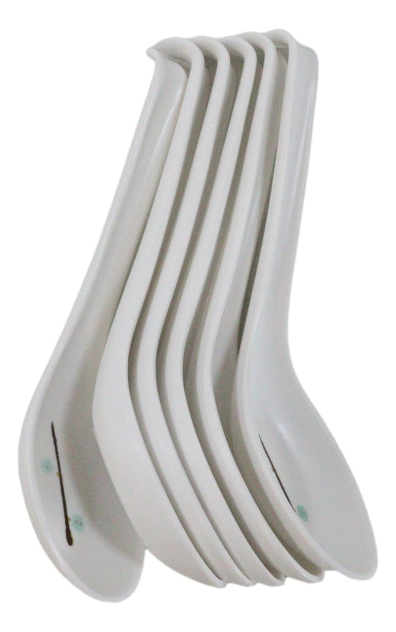 Pack Of 6 Yukino Hana Frostflake Jade Melamine Asian Style Soup Spoons 6.25"L