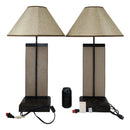 Set of 2 Rustic Western Cowboy On Giddy Up Horse Wood Metal Bedside Table Lamps