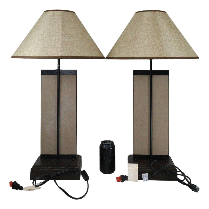Set of 2 Rustic Western Cowboy On Giddy Up Horse Wood Metal Bedside Table Lamps