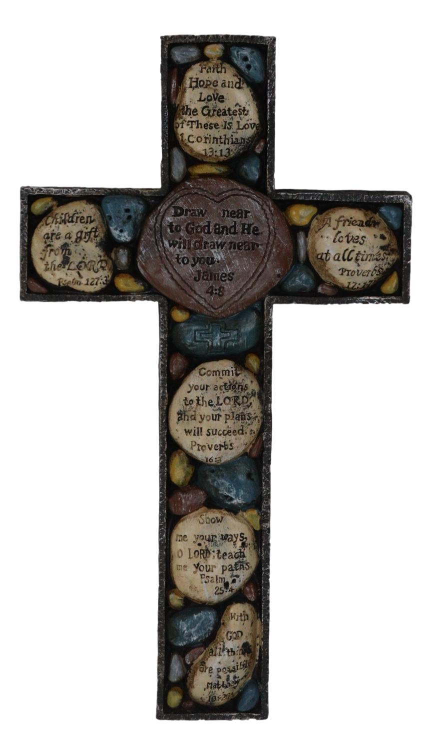 Rustic Western Colorful Pebbles With Bible Scriptures Faith Hope Love Wall Cross