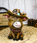 Scottish Highlands Cattle Cow Turquoise Ornament Cowboy Hat and Scarf Figurine