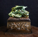 Medieval Fantasy Metallic Green Dragon Decorative Trinket Treasure Box Figurine