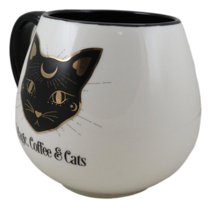Wicca Magic Coffee Cats Feline Crescent Moon Cat With Gold Tone Ceramic Mug