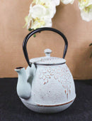 Rustic Mint Green Leaves Design Cast Iron Tetsubin Teapot With Enamel Liner 32oz