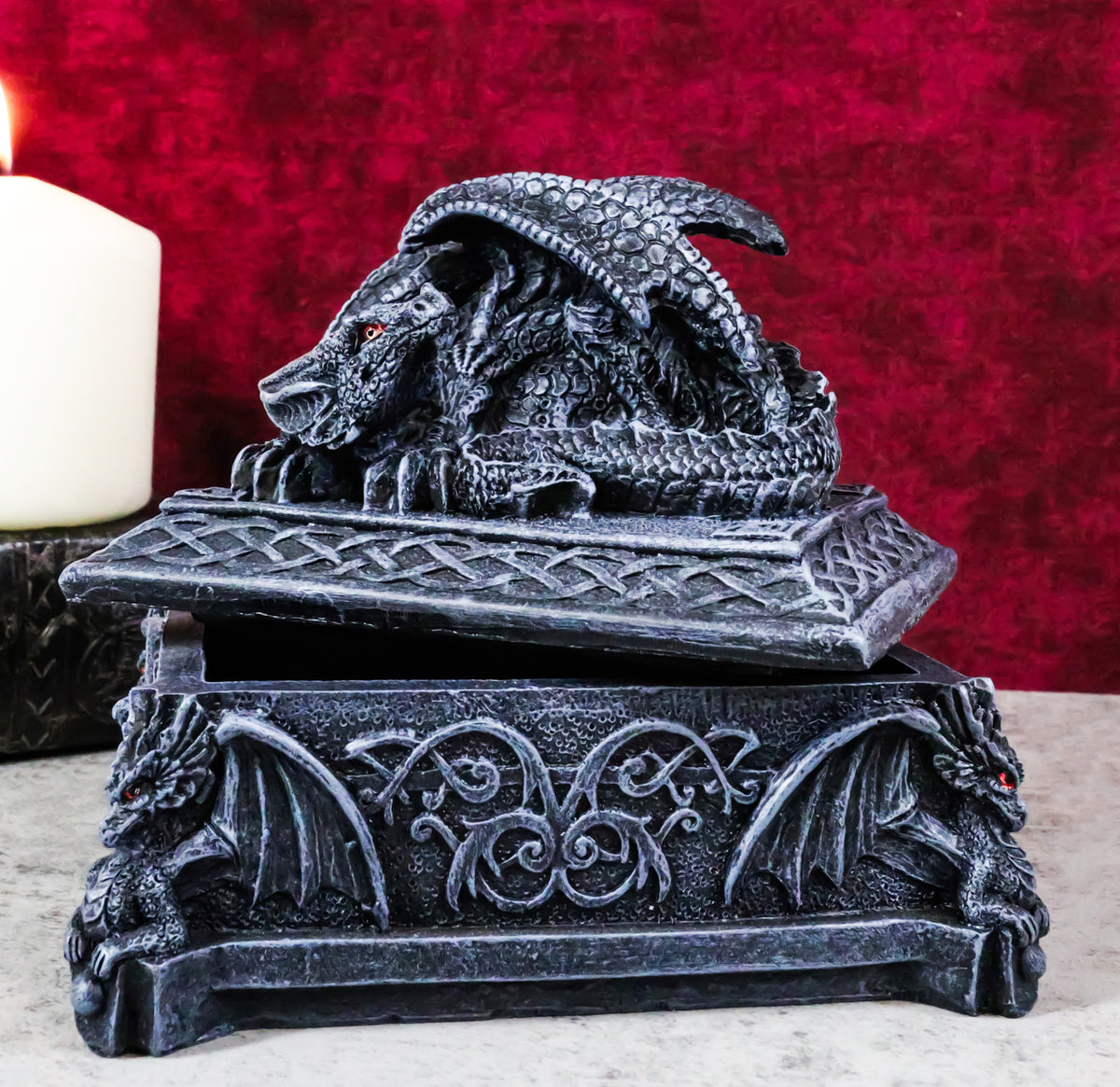 Medieval Dragon On Celtic Knotwork Hero's Cathedric Tomb Trinket Jewelry Box