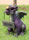 Whimsical Purple Garden Dragon With Butterfly Biting Welcome Plank Sign Figurine