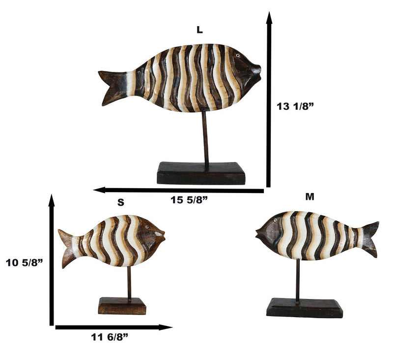 Balinese Wood Handicrafts Large Swimming River Fish Family Set of 3 Figurines