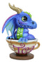 Whimsical Cup Of Tea Blue Baby Dragon With Green Spikes In Teacup Figurine