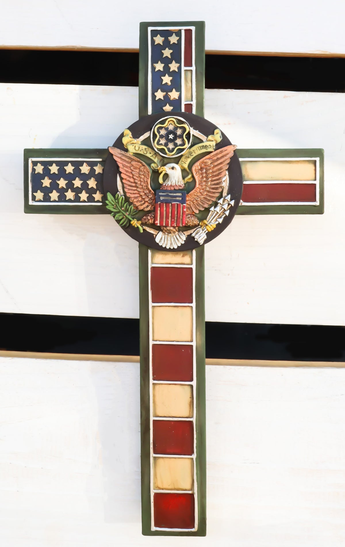 Rustic Western American Flag Army With Eagle Great Seal Memorial Wall Cross - Ebros Gift