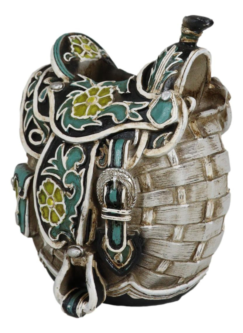 Rustic Western Country Cowboy Cowgirl Horse Saddle Flower Vase Or Pen Holder