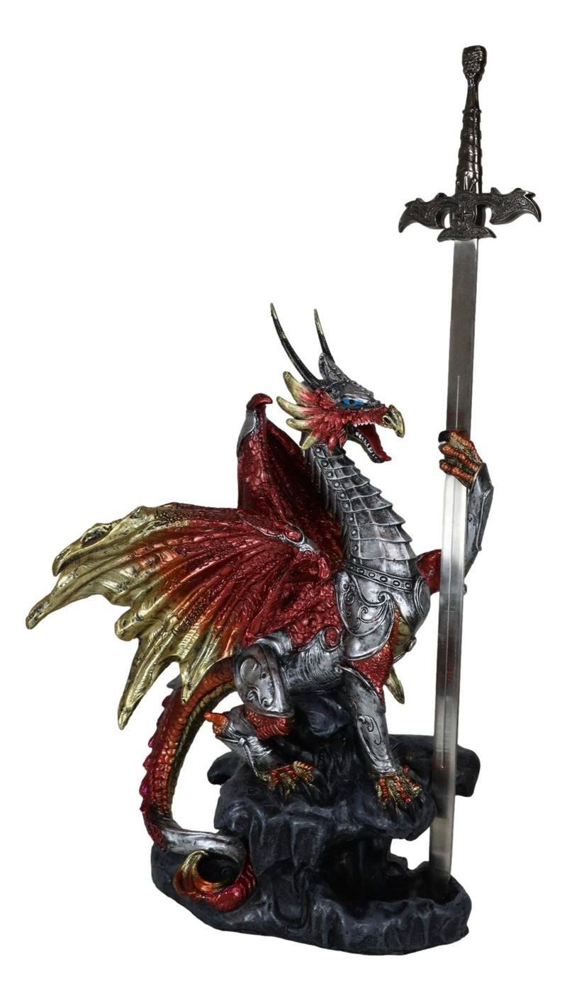 Red King's Knight Armored Dragon With Gothic Skull Sword Letter Opener Figurine