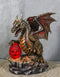 Fantasy Bronzite Fire Dragon Guarding LED Scaled Egg Decorative Figurine