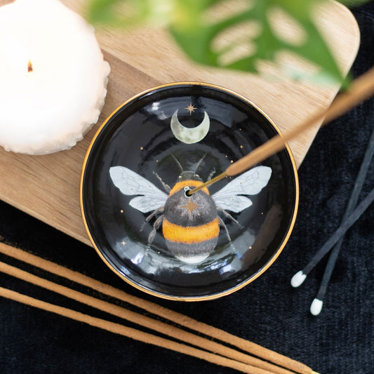 Wicca Dark Forest Triple Moon Stars Bumblebee Bee Incense Holder Trinket Dish