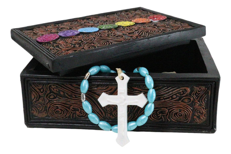 Metaphysical Rainbow 7 Chakra Zone Floral Scrollwork Tarot Cards Trinket Box