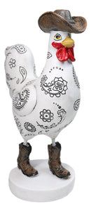 White Western Country Cowboy Chicken Rooster Wearing Hat And Boots Figurine 8"H