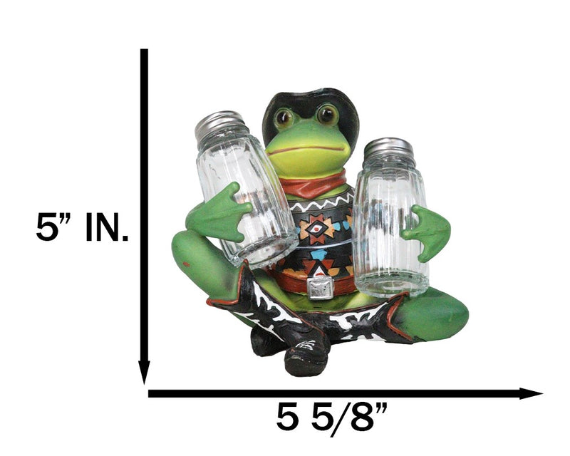 Cowboy Toad Frog With Hat Boots And Southwest Serape Salt Pepper Shakers Holder